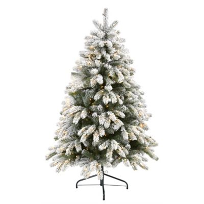 Nearly Natural 5 ft. Flocked South Carolina Spruce Artificial Christmas Tree, 300 Clear Lights and 621 Bendable Branches