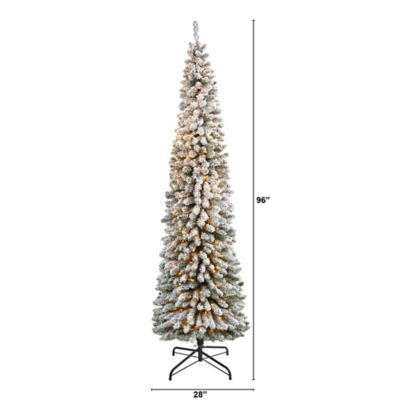 Image showing  8 ft. Flocked Pencil Artificial Christmas Tree with 500 Clear Lights and 646 Bendable Branches