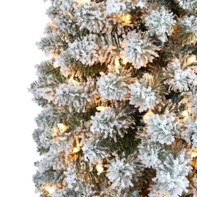Image showing  8 ft. Flocked Pencil Artificial Christmas Tree with 500 Clear Lights and 646 Bendable Branches