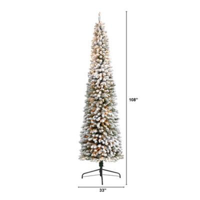 Image showing  9 ft. Flocked Pencil Artificial Christmas Tree with 600 Clear Lights and 896 Bendable Branches