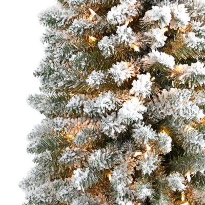 Image showing  9 ft. Flocked Pencil Artificial Christmas Tree with 600 Clear Lights and 896 Bendable Branches