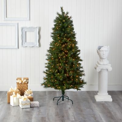 Image showing  6 ft. Slim West Virginia Mountain Pine Artificial Christmas Tree, 300 Clear Lights and 629 Bendable Branches
