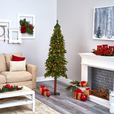 Image showing  6 ft. Grand Alpine Artificial Christmas Tree with 300 Clear Lights & 601 Bendable Branches on Natural Trunk