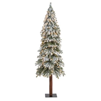 Nearly Natural 6 ft. Flocked Grand Alpine Artificial Christmas Tree, 300 Clear Lights and 601 Bendable Branches on Natural Trunk