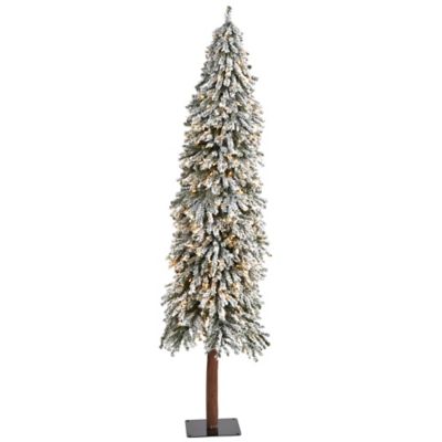 Nearly Natural 7 ft. Flocked Grand Alpine Artificial Christmas Tree, 400 Clear Lights and 950 Bendable Branches on Natural Trunk