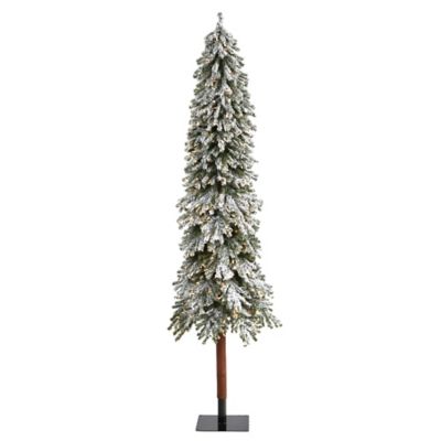 Nearly Natural 8 ft. Flocked Grand Alpine Artificial Christmas Tree, 500 Clear Lights, 1,051 Bendable Branches on Natural Trunk