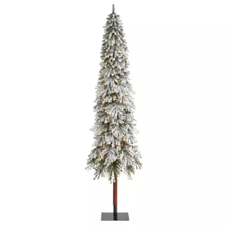 9 ft Nearly Natural Grand Alpine Flocked Artificial Christmas Tree with 600 Clear Lights and Bendable Branches on a Natural Trunk Artificial Christmas Trees