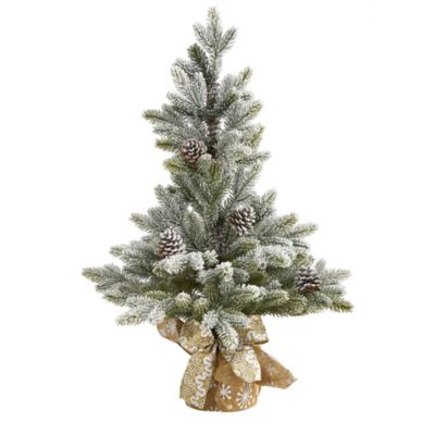 Nearly Natural 28 in. Flocked Artificial Christmas Tree, Includes Pine Cones