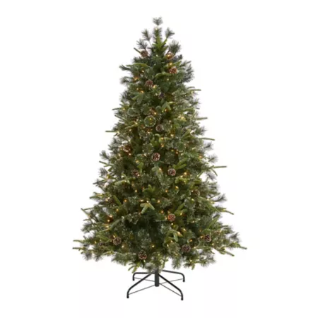 Clermont Mixed Pine Artificial Christmas Tree 6 Feet Snowy Tip with Pine Cones 250 Clear LED Lights Artificial Christmas Trees