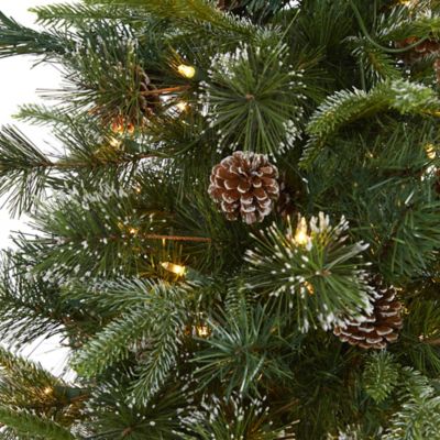Image showing  6 ft. Snow Tipped Clermont Mixed Pine Artificial Christmas Tree with Pine Cones, 250 Clear LED Lights
