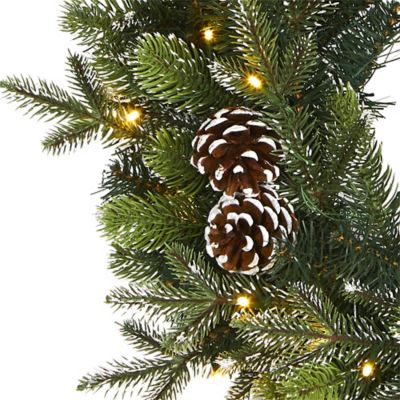 Image showing  24 in. Snowy Artificial Christmas Wreath with Pine Cones, Clear LED Lights