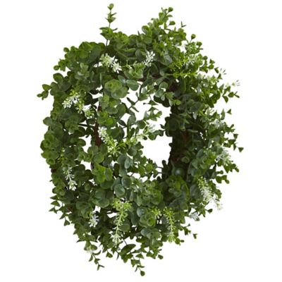 Image showing  18 in. Artificial Eucalyptus Double Ring Wreath with Twig Base