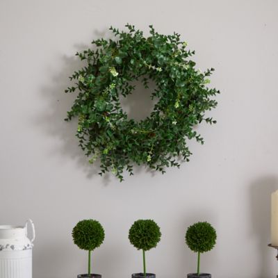 Image showing  18 in. Artificial Eucalyptus Double Ring Wreath with Twig Base