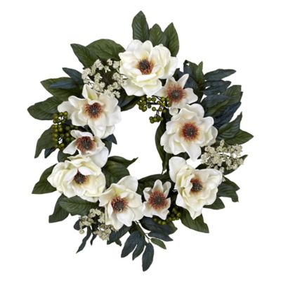 Nearly Natural 22 in. Artificial Magnolia Wreath