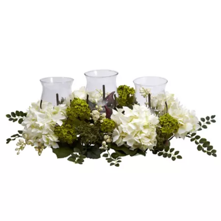 Almost Natural Triple Snowball Hydrangea Candlestick Artificial Plants & Flowers