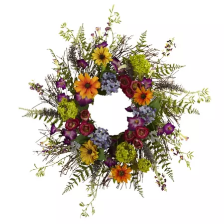 24" Almost Natural Spring Garden Wreath with Twig Base Artificial Plants & Flowers