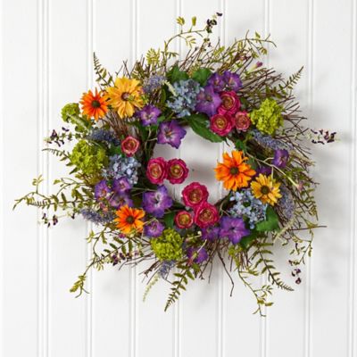 Image showing  24 in. Artificial Spring Garden Wreath with Twig Base
