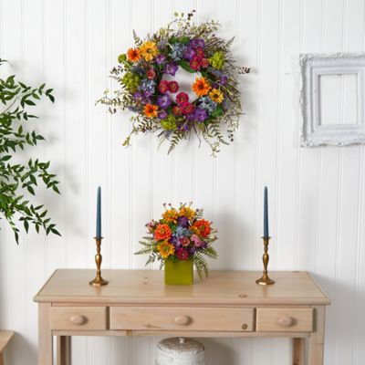 Image showing  24 in. Artificial Spring Garden Wreath with Twig Base