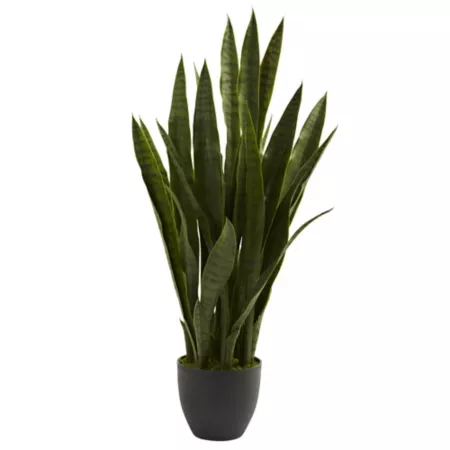 35" Almost Natural Sansevieria with Black Planter Artificial Plants & Flowers