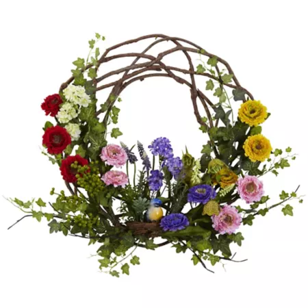 22" Almost Natural Spring Floral Wreath Artificial Plants & Flowers