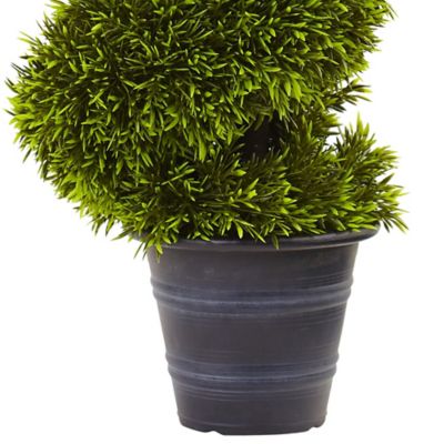 Image showing  3 ft. Artificial Grass Spiral Topiary in Deco Planter