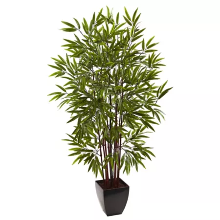 5 Foot Nearly Natural Bamboo Silk Tree with Planter Artificial Plants & Flowers