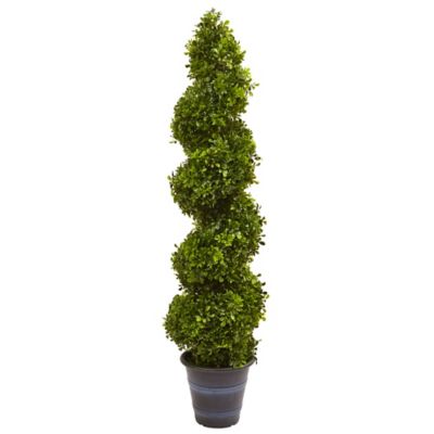Nearly Natural 4 ft. Boxwood Spiral Topiary with Planter, Indoor/Outdoor