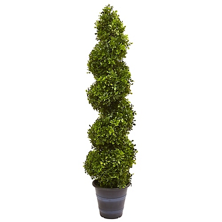 Nearly Natural 4 ft. Boxwood Spiral Topiary with Planter, Indoor/Outdoor
