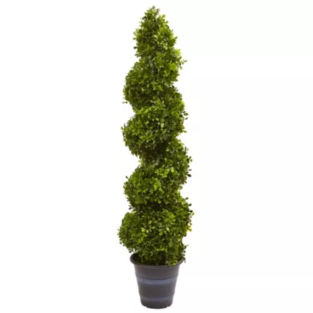 Nearly Natural 4' Indoor/Outdoor Artificial Boxwood Spiral Topiary with Planter Artificial Plants & Flowers