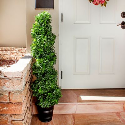 Image showing  4 ft. Artificial Indoor/Outdoor Boxwood Spiral Topiary in Planter