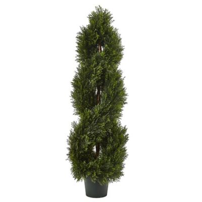 Nearly Natural 48 in. Double Pond Cypress Spiral Topiary, UV Resistant, 1,036 Leaves, Indoor/Outdoor