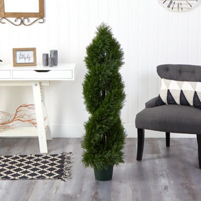 Image showing  48 in. Double Pond Cypress Spiral Topiary, UV Resistant, 1,036 Leaves, Indoor/Outdoor