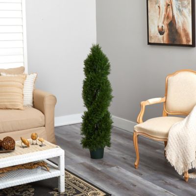 Image showing  48 in. Double Pond Cypress Spiral Topiary, UV Resistant, 1,036 Leaves, Indoor/Outdoor