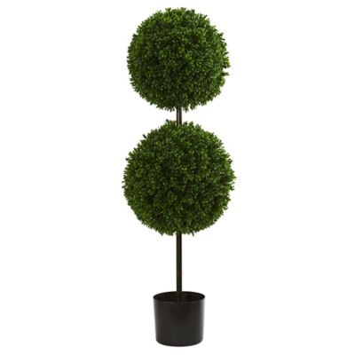 Nearly Natural 4 ft. Artificial Indoor/Outdoor UV-Resistant Boxwood Double Ball Topiary Tree
