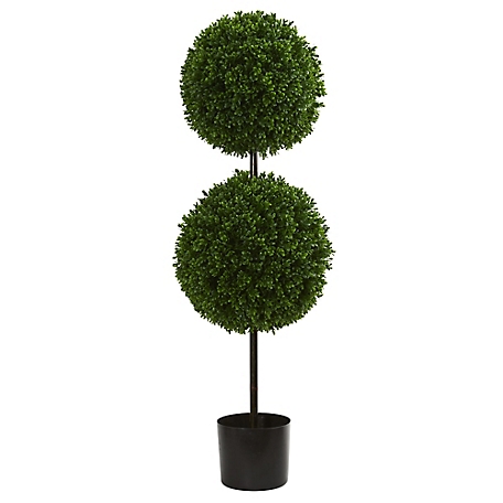 Nearly Natural 4 ft. Boxwood Double Ball Artificial Topiary Tree, UV Resistant, Indoor/Outdoor