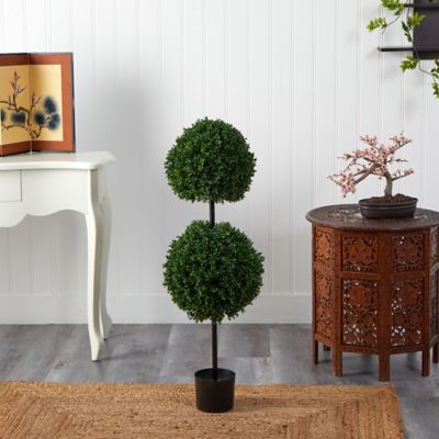 Image showing  4 ft. Artificial Indoor/Outdoor UV-Resistant Boxwood Double Ball Topiary Tree