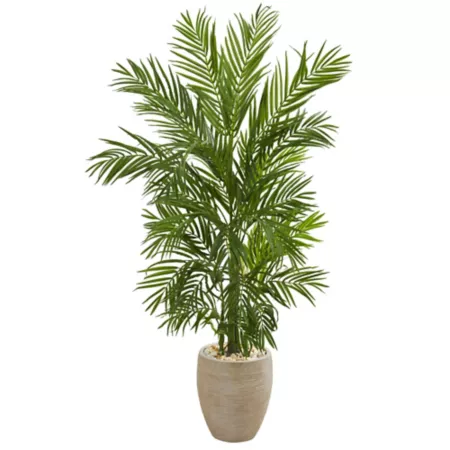 Almost Natural 5 Foot Artificial Areca Palm Tree in Sand Colored Planter Artificial Plants & Flowers