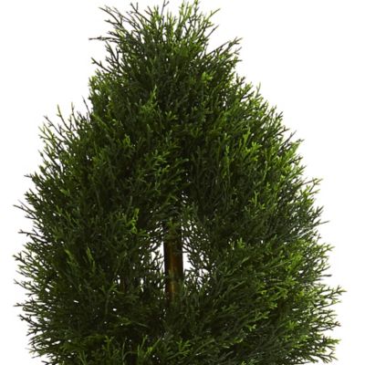 Image showing  5 ft. Double Pond Cypress Spiral Topiary Artificial Tree, Black Wash Planter, UV Resistant, Indoor/Outdoor