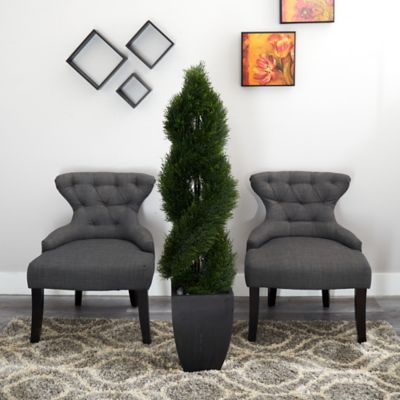 Image showing  5 ft. Double Pond Cypress Spiral Topiary Artificial Tree, Black Wash Planter, UV Resistant, Indoor/Outdoor