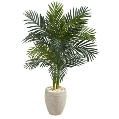 Nearly Natural 5 ft. Golden Cane Palm Artificial Tree in Oval Planter