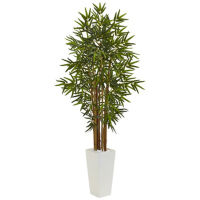 Nearly Natural 5 ft. Bamboo Artificial Tree in White Tower Planter