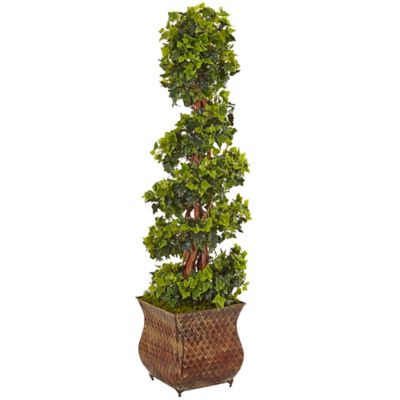 Nearly Natural 4 ft. English Ivy Spiral Artificial Tree in Metal Planter, UV Resistant, Indoor/Outdoor