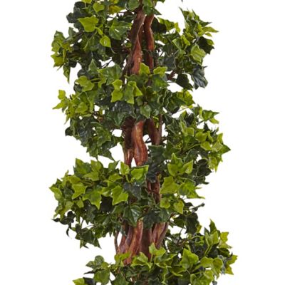 Image showing 1 th Nearly Natural 4 ft. Artificial Indoor/Outdoor UV-Resistant English Ivy Spiral Tree in Metal Planter