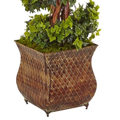 Image showing 2 th Nearly Natural 4 ft. Artificial Indoor/Outdoor UV-Resistant English Ivy Spiral Tree in Metal Planter