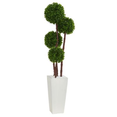 Nearly Natural 4 ft. Artificial Indoor/Outdoor UV-Resistant Boxwood Topiary Tree in Planter