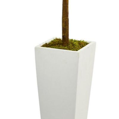 Image showing  4 ft. Artificial Fiddle Leaf Tree in White Tower Planter