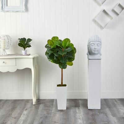 Image showing  4 ft. Artificial Fiddle Leaf Tree in White Tower Planter
