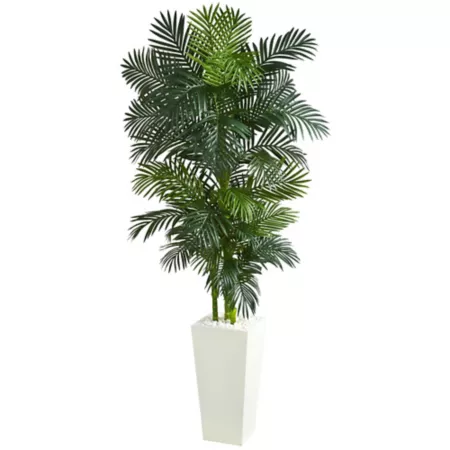 Almost Natural 8-Foot Artificial Gold Palm Tree in White Tower Planter Artificial Plants & Flowers