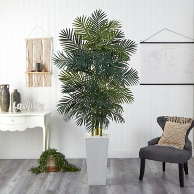 Image showing  8 ft. Golden Cane Palm Artificial Tree in White Tower Planter