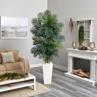 Image showing  8 ft. Golden Cane Palm Artificial Tree in White Tower Planter
